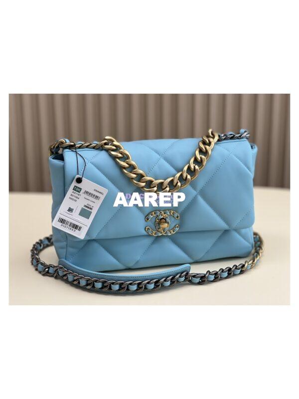 Replica Chanel 19 Large Flap Bag AS1161 Lambskin Neon Blue 3