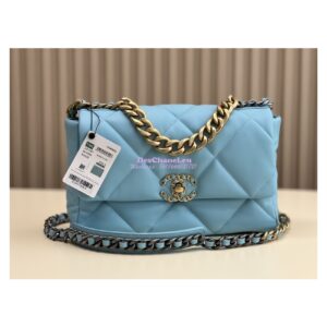 Replica Chanel 19 Large Flap Bag AS1161 Lambskin Neon Blue 2