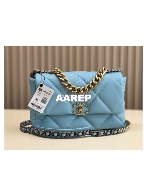 Replica Chanel 19 Large Flap Bag AS1161 Lambskin Neon Blue 4
