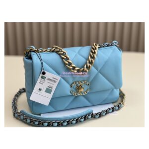 Replica Chanel 19 Small Flap Bag AS1160 Lambskin Neon Blue 2