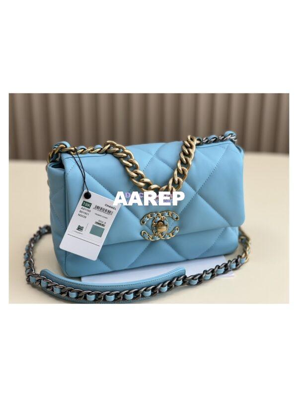 Replica Chanel 19 Small Flap Bag AS1160 Lambskin Neon Blue 2