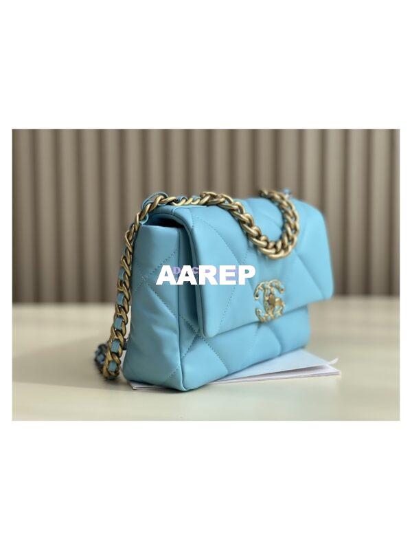 Replica Chanel 19 Small Flap Bag AS1160 Lambskin Neon Blue 3