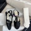 Replica Chanel Lambskin & Grosgrain Pearl CC Slingback Open Shoes Flat G39022 White 2