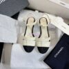 Replica Chanel Lambskin & Grosgrain Pearl CC Slingback Open Shoes G39016 Beige 2