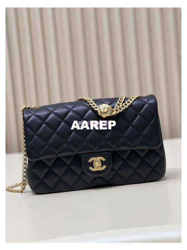 Replica Chanel CF23 Lambskin Flap Bag with Camellia Crush Chain AS4064 Black 5