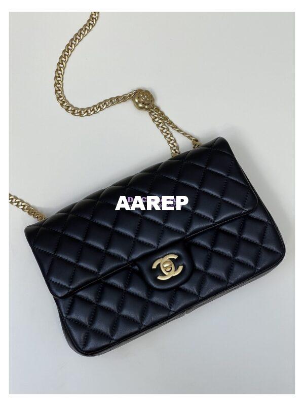 Replica Chanel CF23 Lambskin Flap Bag with Camellia Crush Chain AS4064 Black 6