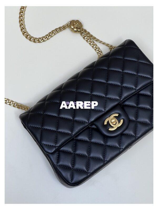 Replica Chanel CF23 Lambskin Flap Bag with Camellia Crush Chain AS4064 Black 7