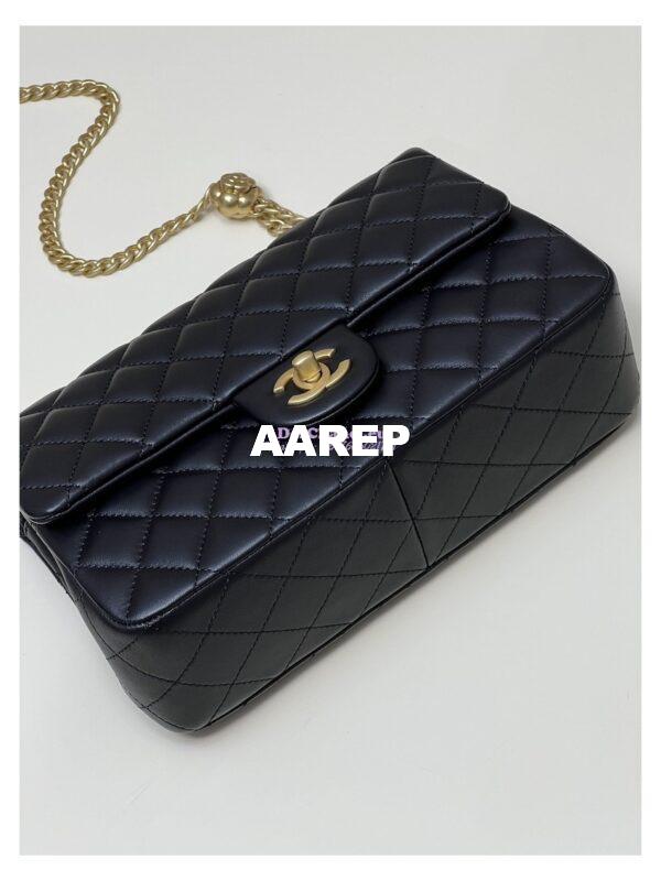 Replica Chanel CF23 Lambskin Flap Bag with Camellia Crush Chain AS4064 Black 11