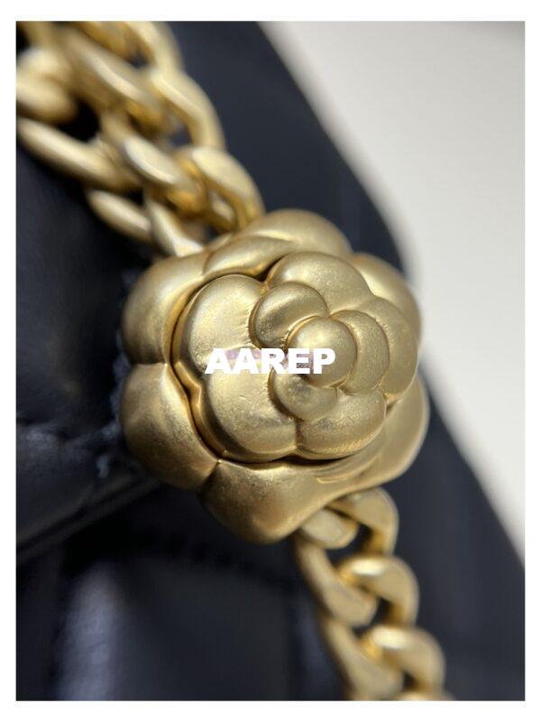 Replica Chanel CF23 Lambskin Flap Bag with Camellia Crush Chain AS4064 Black 12