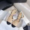 Replica Chanel Lambskin & Grosgrain Pearl CC Slingback Open Shoes G39016 Black 2