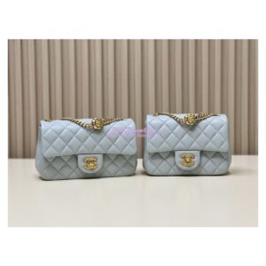 Replica Chanel Lambskin Flap Bag with Camellia Crush Chain AS4041 Cloud Blue