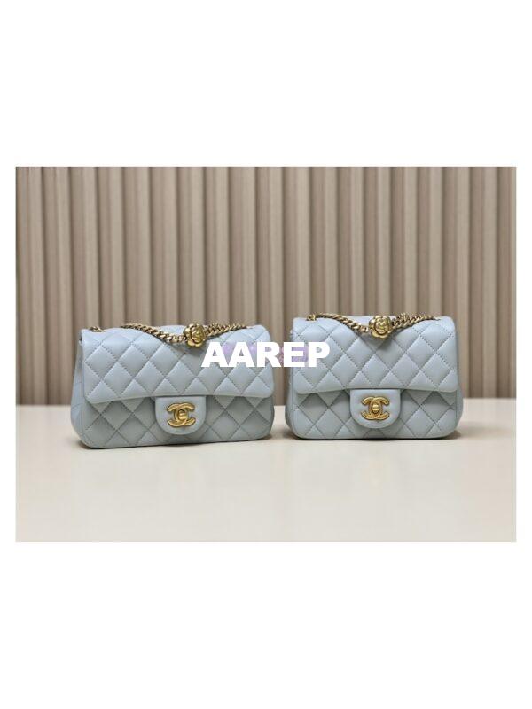 Replica Chanel Lambskin Flap Bag with Camellia Crush Chain AS4041 Cloud Blue 3