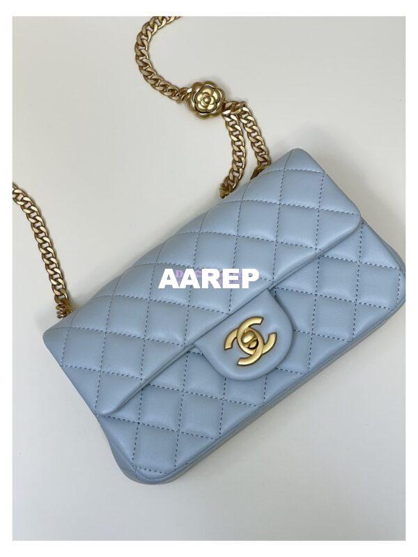Replica Chanel Lambskin Flap Bag with Camellia Crush Chain AS4041 Cloud Blue 5
