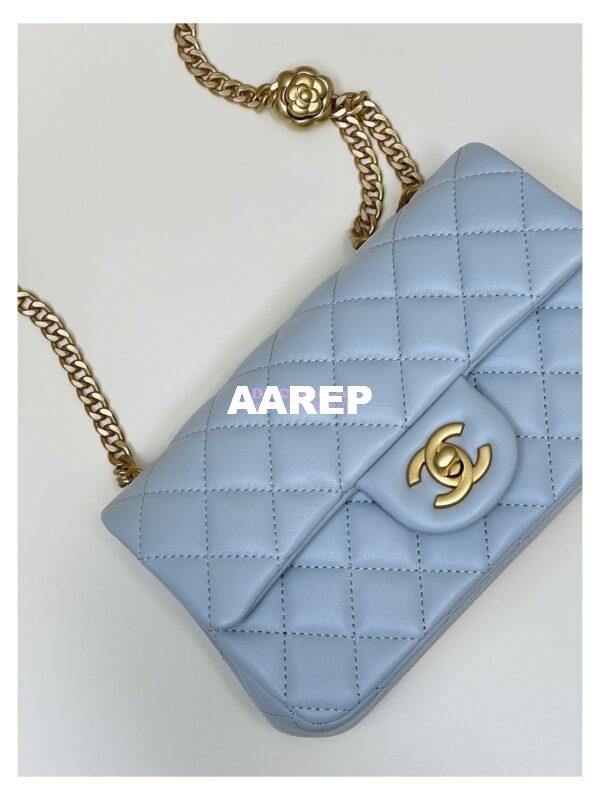 Replica Chanel Lambskin Flap Bag with Camellia Crush Chain AS4041 Cloud Blue 6