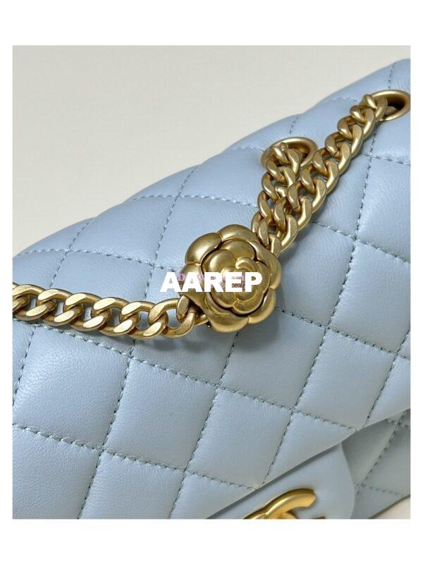Replica Chanel Lambskin Flap Bag with Camellia Crush Chain AS4041 Cloud Blue 7