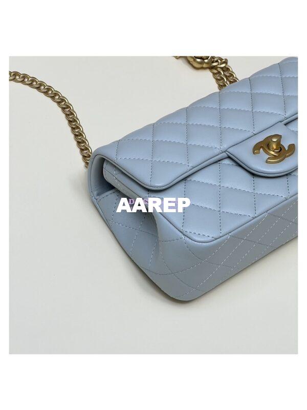 Replica Chanel Lambskin Flap Bag with Camellia Crush Chain AS4041 Cloud Blue 9