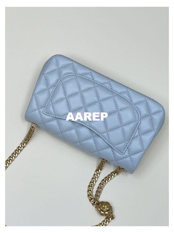 Replica Chanel Lambskin Flap Bag with Camellia Crush Chain AS4041 Cloud Blue 11