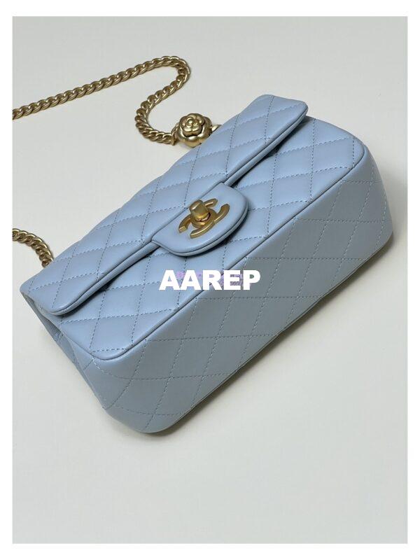 Replica Chanel Lambskin Flap Bag with Camellia Crush Chain AS4041 Cloud Blue 13