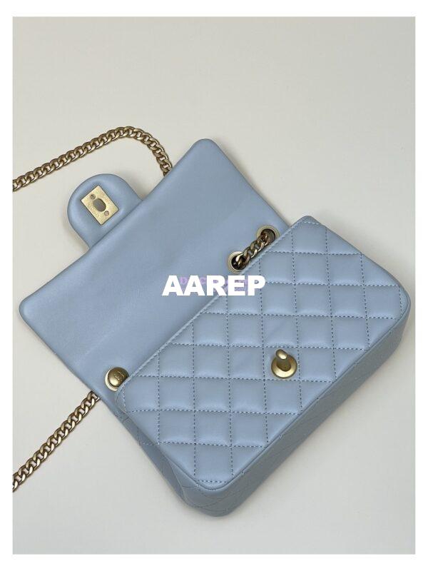 Replica Chanel Lambskin Flap Bag with Camellia Crush Chain AS4041 Cloud Blue 14