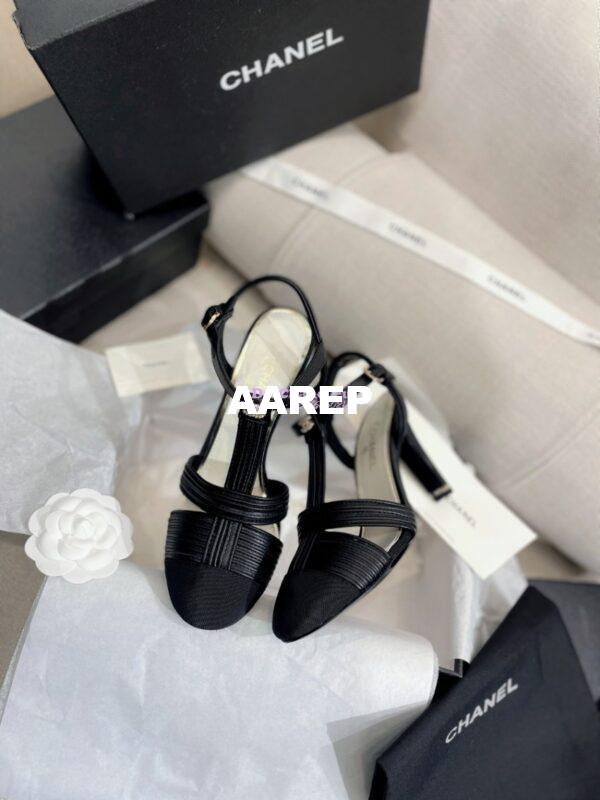 Replica Chanel Lambskin & Grosgrain Pearl CC Slingback Open Shoes G39016 Black 10