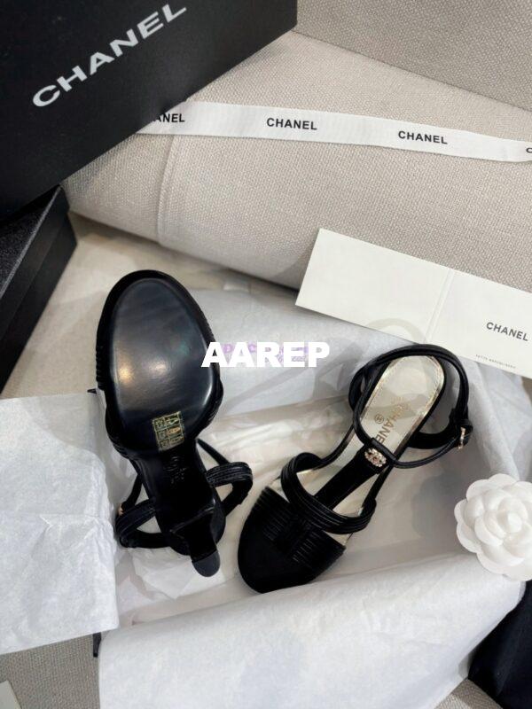 Replica Chanel Lambskin & Grosgrain Pearl CC Slingback Open Shoes G39016 Black 12