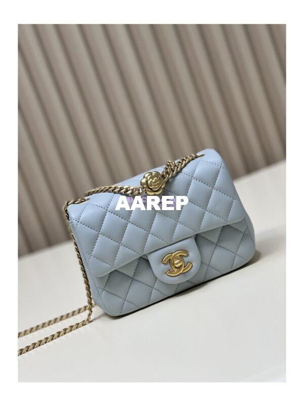Replica Chanel Lambskin Mini Flap Bag with Camellia Crush Chain AS4040 Cloud Blue 3