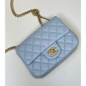 Replica Chanel Lambskin Mini Flap Bag with Camellia Crush Chain AS4040 Cloud Blue 2