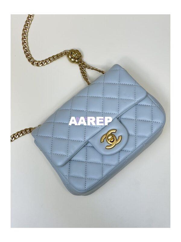 Replica Chanel Lambskin Mini Flap Bag with Camellia Crush Chain AS4040 Cloud Blue 4