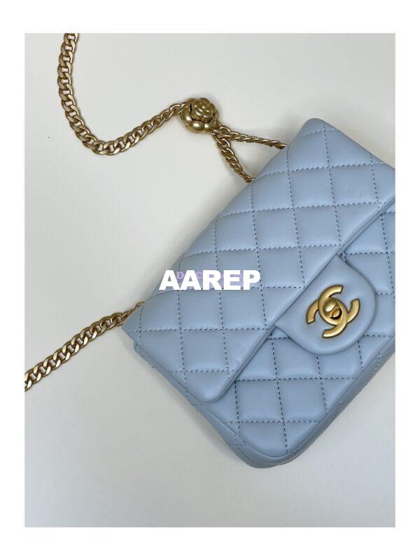 Replica Chanel Lambskin Mini Flap Bag with Camellia Crush Chain AS4040 Cloud Blue 5