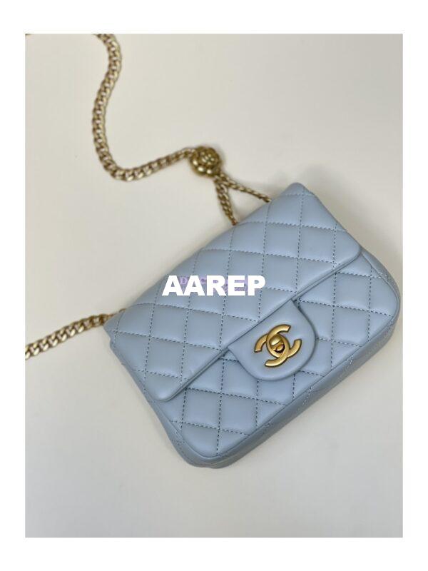 Replica Chanel Lambskin Mini Flap Bag with Camellia Crush Chain AS4040 Cloud Blue 6