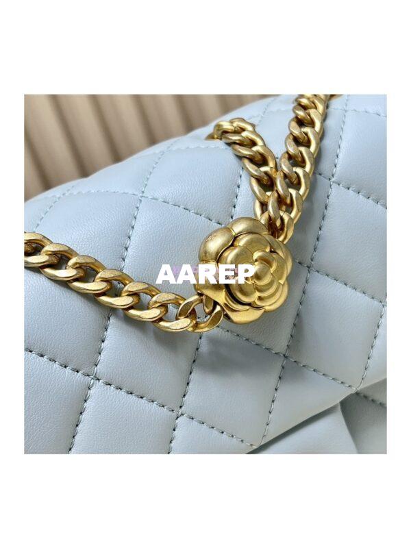 Replica Chanel Lambskin Mini Flap Bag with Camellia Crush Chain AS4040 Cloud Blue 7