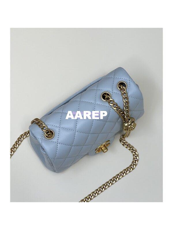 Replica Chanel Lambskin Mini Flap Bag with Camellia Crush Chain AS4040 Cloud Blue 9