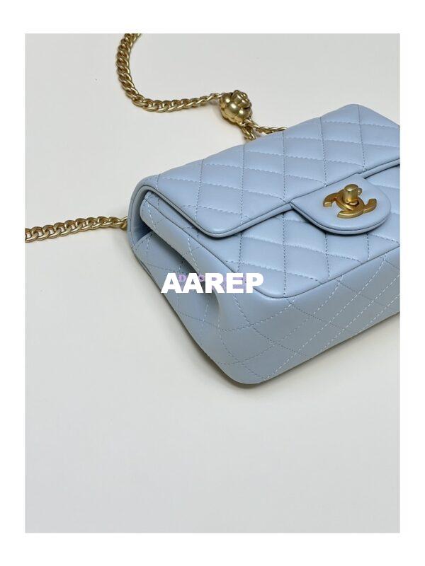 Replica Chanel Lambskin Mini Flap Bag with Camellia Crush Chain AS4040 Cloud Blue 10