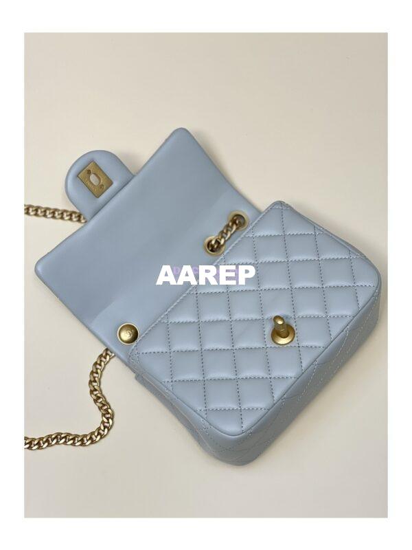 Replica Chanel Lambskin Mini Flap Bag with Camellia Crush Chain AS4040 Cloud Blue 11