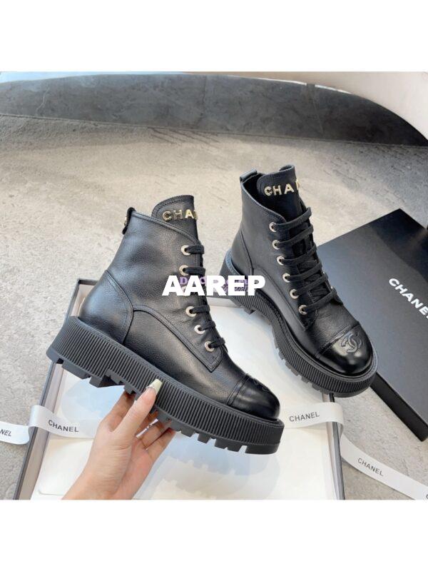 Replica Chanel 23CC Logo Calfskin Lace-Ups G45124 Black 7
