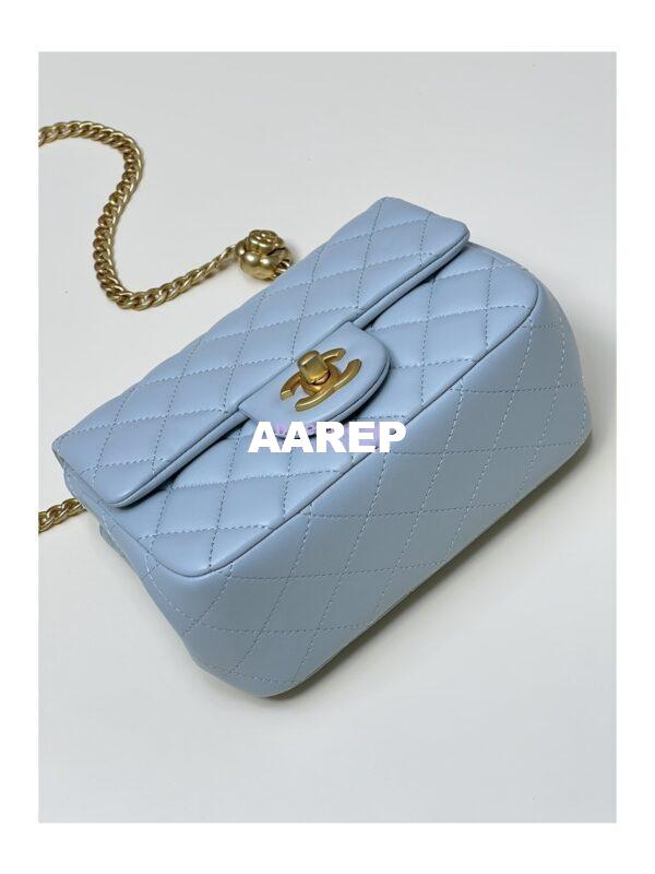 Replica Chanel Lambskin Mini Flap Bag with Camellia Crush Chain AS4040 Cloud Blue 17