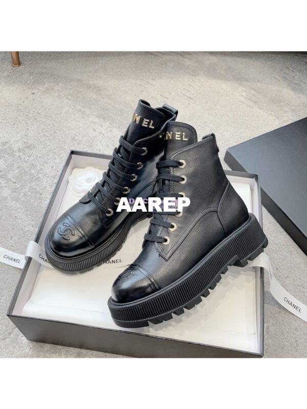 Replica Chanel 23CC Logo Calfskin Lace-Ups G45124 Black 8