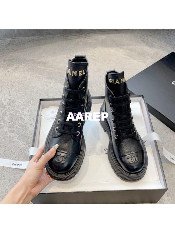 Replica Chanel 23CC Logo Calfskin Lace-Ups G45124 Black 9