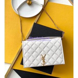 Replica YSL Saint Laurent Becky Mini Chain Bag In Carré-Quilted Lambskin 6292461 Blanc 2