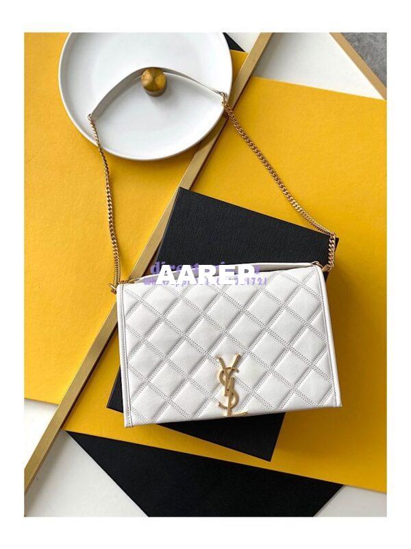Replica YSL Saint Laurent Becky Mini Chain Bag In Carré-Quilted Lambskin 6292461 Blanc 4
