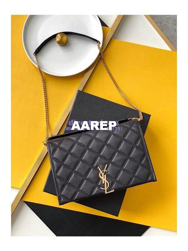 Replica YSL Saint Laurent Becky Mini Chain Bag In Carré-Quilted Lambskin 6292461 black 2
