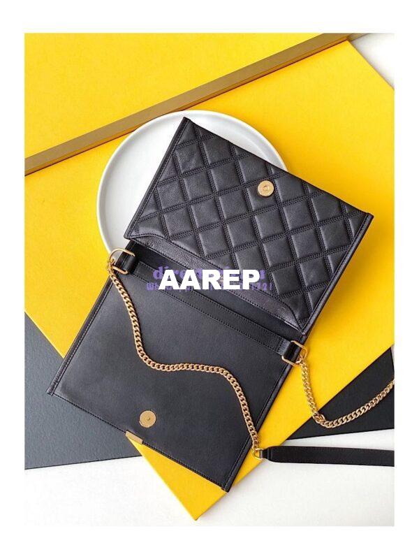 Replica YSL Saint Laurent Becky Mini Chain Bag In Carré-Quilted Lambskin 6292461 black 6