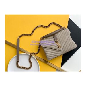 Replica YSL Saint Laurent College Medium In Quilted Linen Canvas And Leather Taupe 6002792