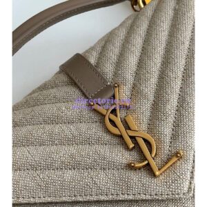 Replica YSL Saint Laurent College Medium In Quilted Linen Canvas And Leather Taupe 6002792 2