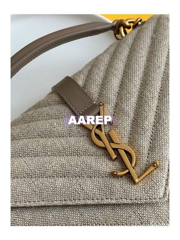 Replica YSL Saint Laurent College Medium In Quilted Linen Canvas And Leather Taupe 6002792 4