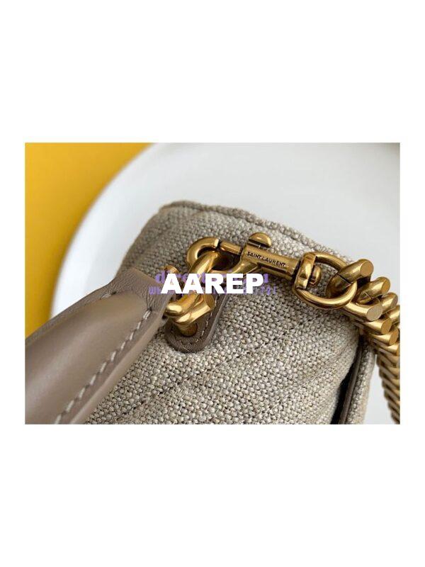 Replica YSL Saint Laurent College Medium In Quilted Linen Canvas And Leather Taupe 6002792 6