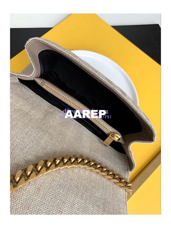 Replica YSL Saint Laurent College Medium In Quilted Linen Canvas And Leather Taupe 6002792 8