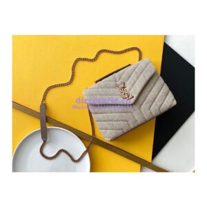 Replica YSL LouLou Medium in “Y” Quilted Linen Taupe 5749462