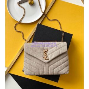 Replica YSL Saint Laurent Loulou Small in Matelassé “Y” Linen Taupe 4946992