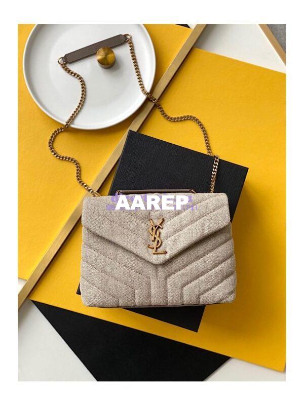 Replica YSL Saint Laurent Loulou Small in Matelassé “Y” Linen Taupe 4946992 3